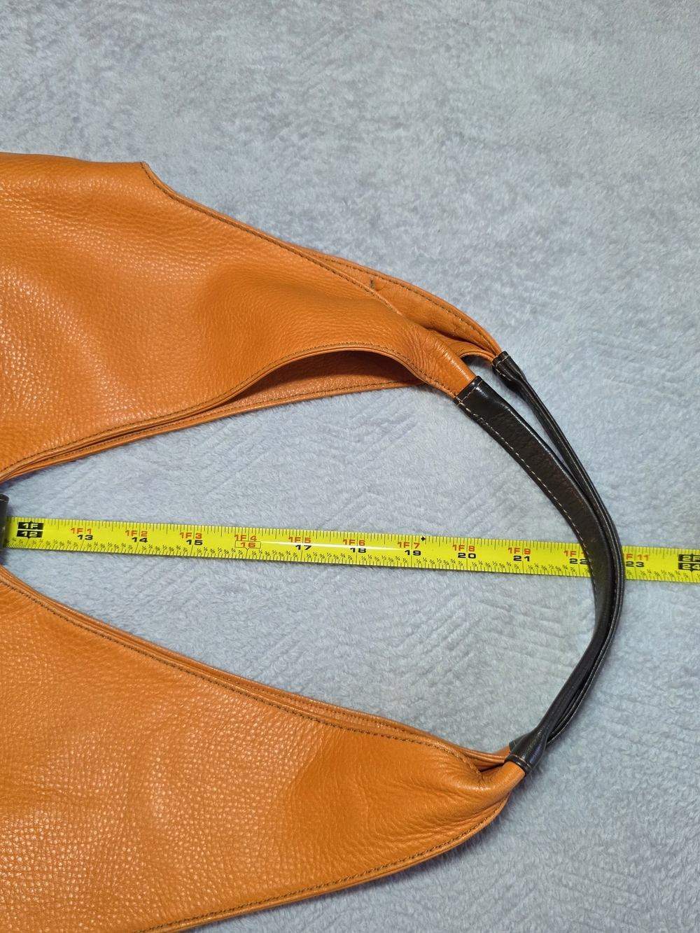 Women's Orange Leather Hobo Bag with Dark Trim - Picture 11 of 12